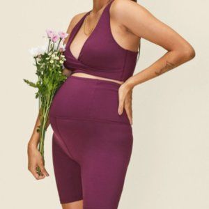 Girlfriend Collective Maternity Bike Shorts in Plum Size Medium